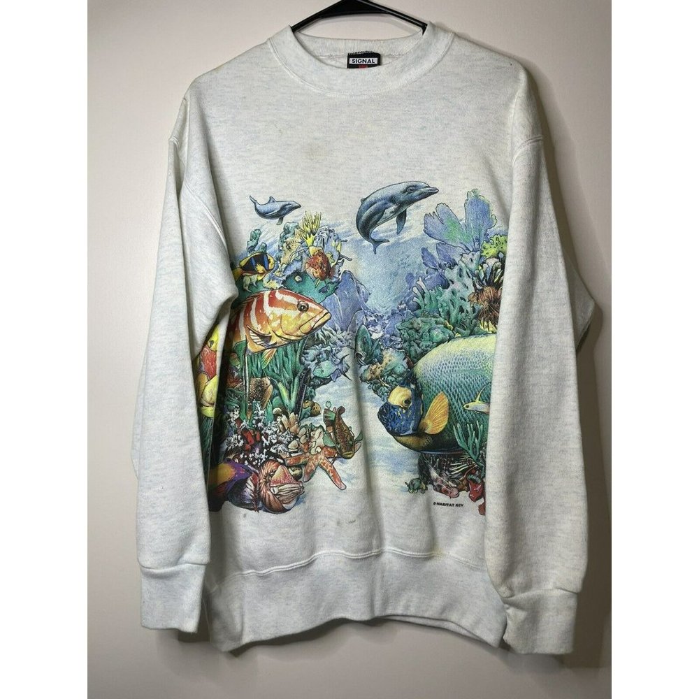 Signal Sports All Over Print Habitat XCV Nature Aquarium Sweatshirt Sz Medium